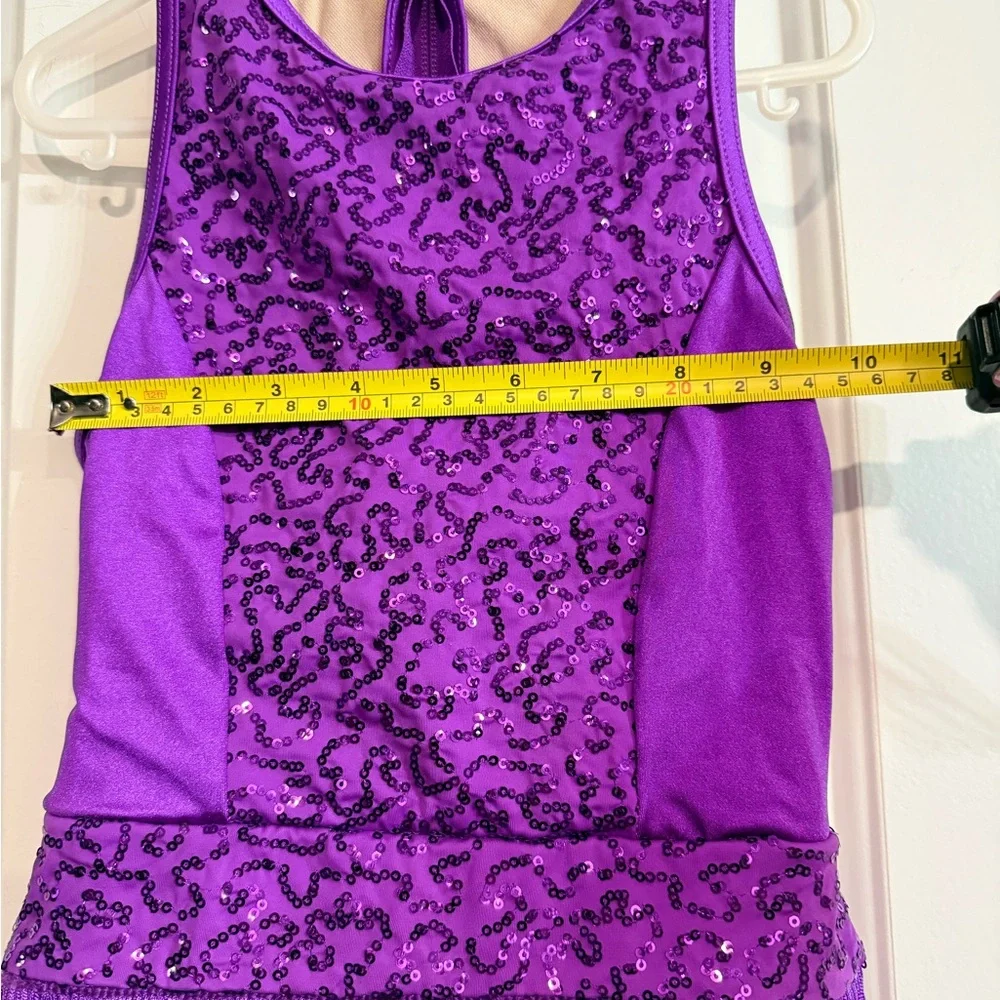 Weissman Purple Sequin Fringe Dance Costume Jazz Tap Comp Leotard Child